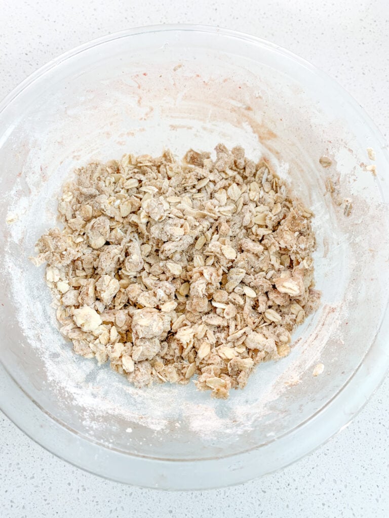 wet ingredients incorporated in sourdough cobbler topping