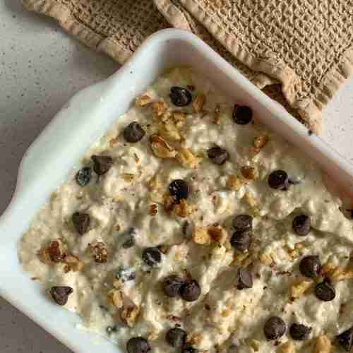 freshly baked Banana Chocolate Chip Bread Pudding