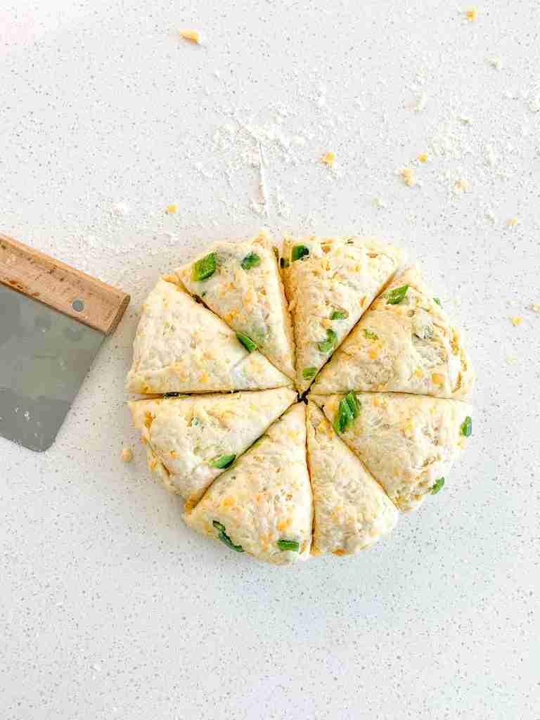 scone dough sliced into 8