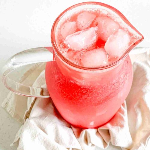 freshly made watermelon lemonade in a pitcher