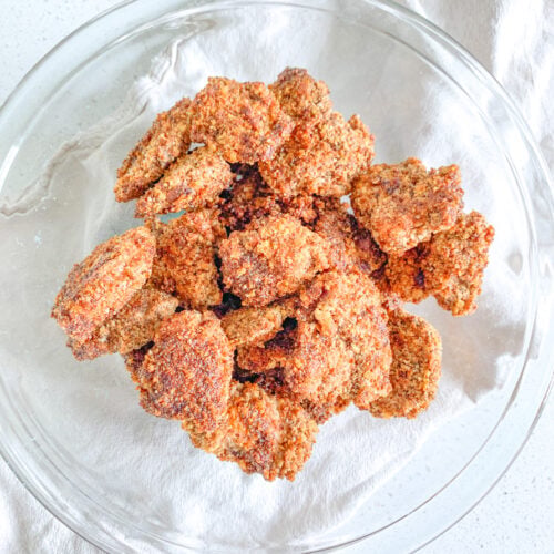 freshly made baked nashville hot chicken nuggets in a bowl