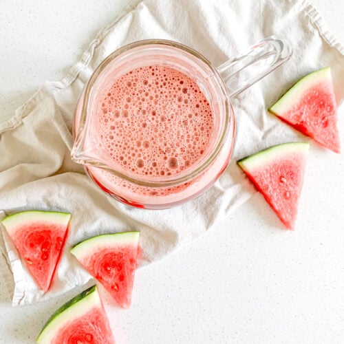 freshly made pitcher of iced watermelon tea