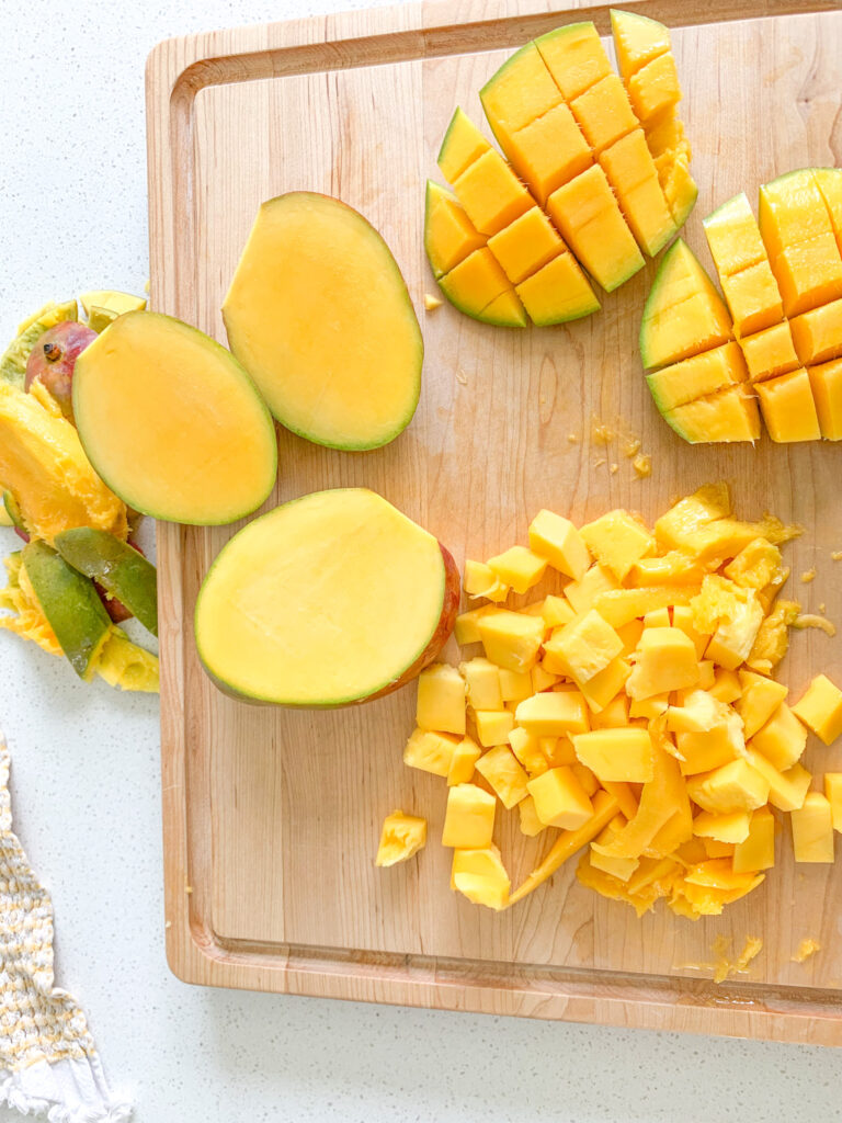 mangoes getting cup up for lemonade