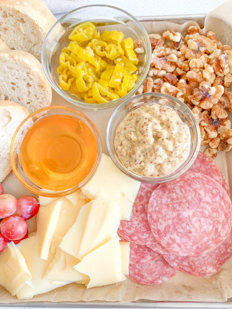 assembled simple charcuterie board ready to be enjoyed