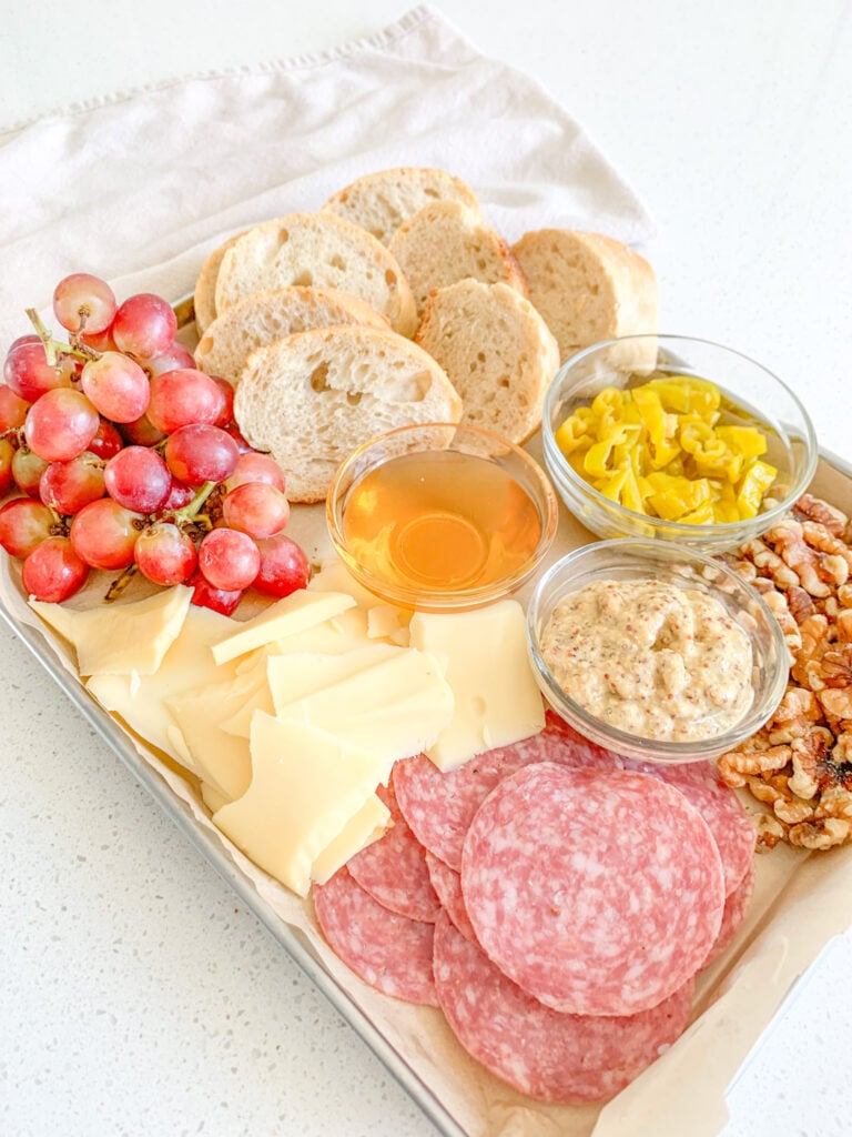 assembled simple charcuterie board ready to be enjoyed