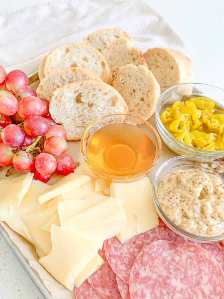 assembled simple charcuterie board ready to be enjoyed