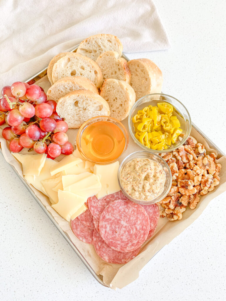 assembled simple charcuterie board ready to be enjoyed