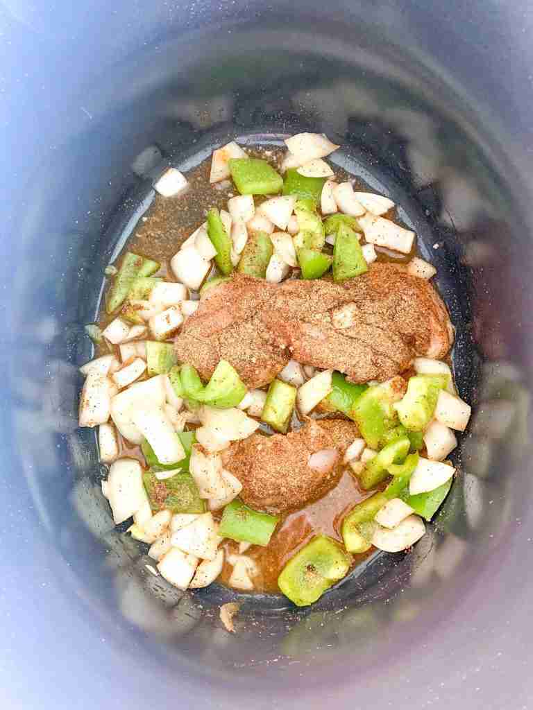 broth added into fajita slow cooker