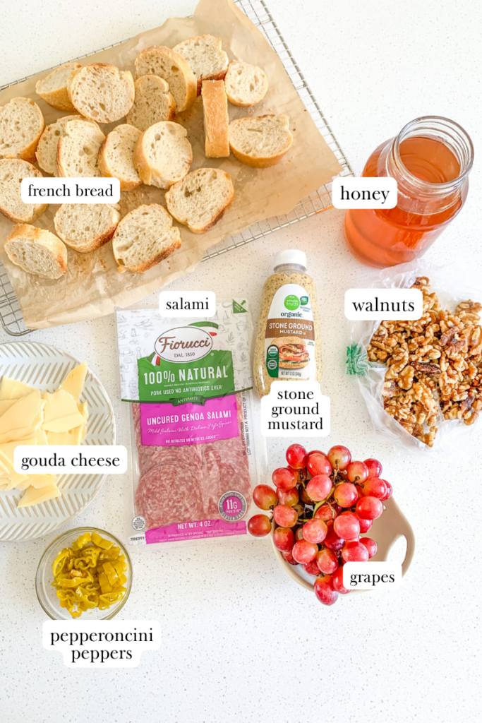 labeled ingredients for simple charcuterie board