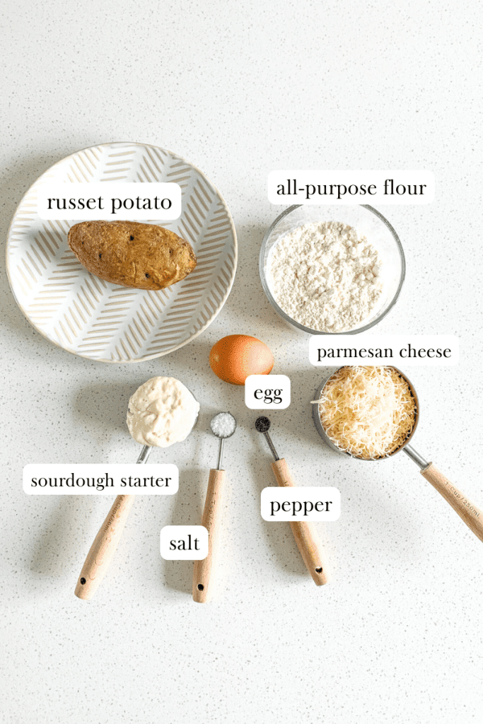 labeled ingredients for sourdough potato gnocchi