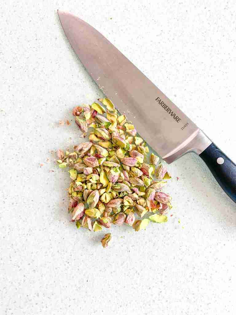 pistachios chopped into chunks for snack mix