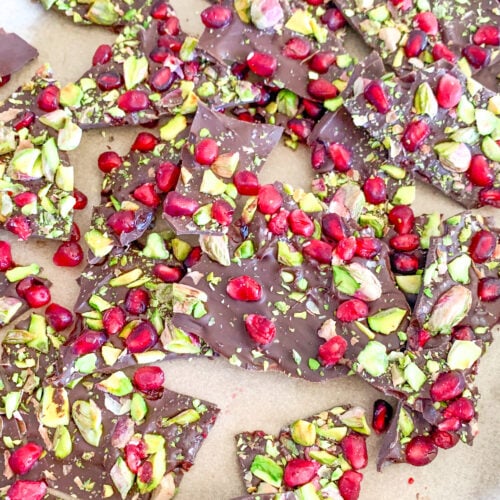 freshly made pistachio pomegranate chocolate bark