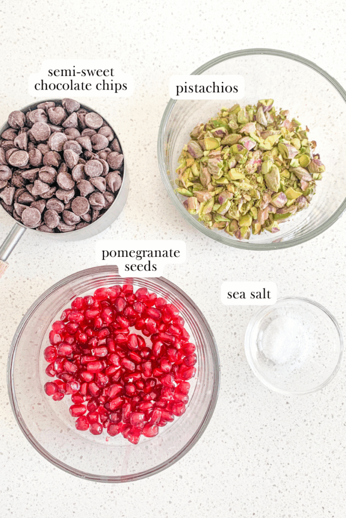 pistachio pomegranate chocolate bark labeled ingredients