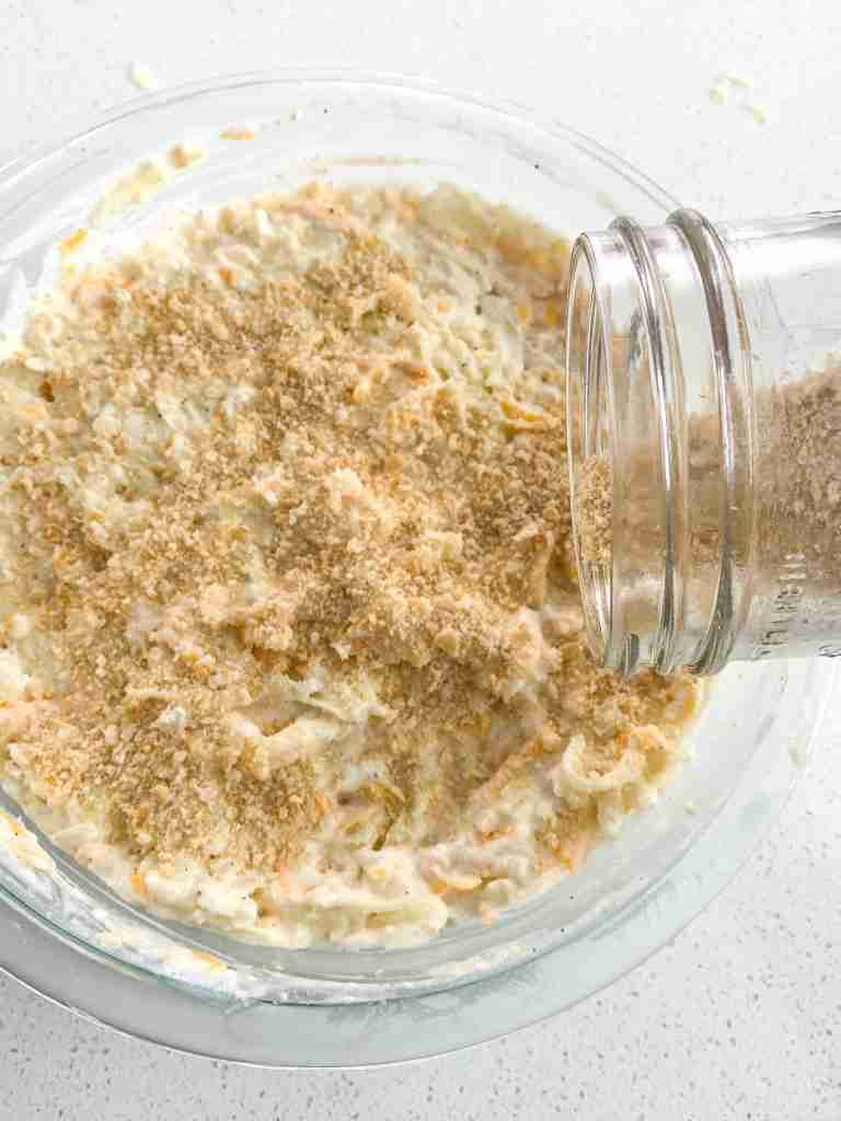 adding breadcrumbs on top of hashbrown casserole