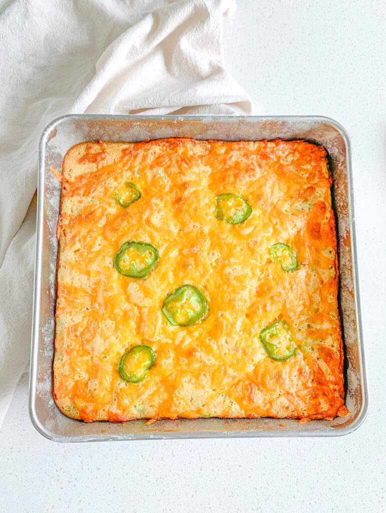 freshly baked cheesy sourdough jalapeno corn casserole