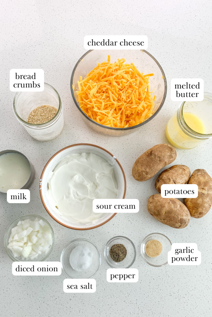 cheesy hashbrown casserole labeled ingredients