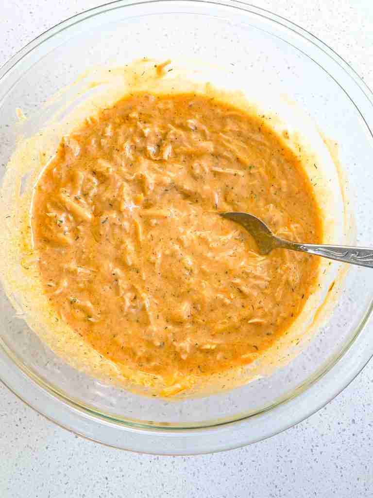 buffalo chicken dip ingredients combined
