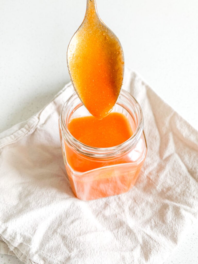 Freshly made homemade buffalo sauce with Frank's red hot