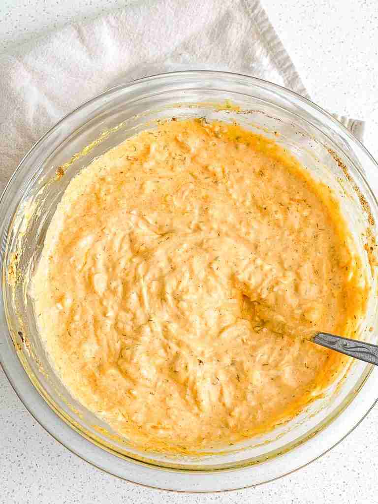 buffalo chicken dip combined after baking