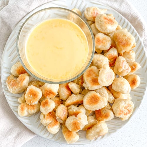 freshly baked sourdough pretzel bites served with cheese dip