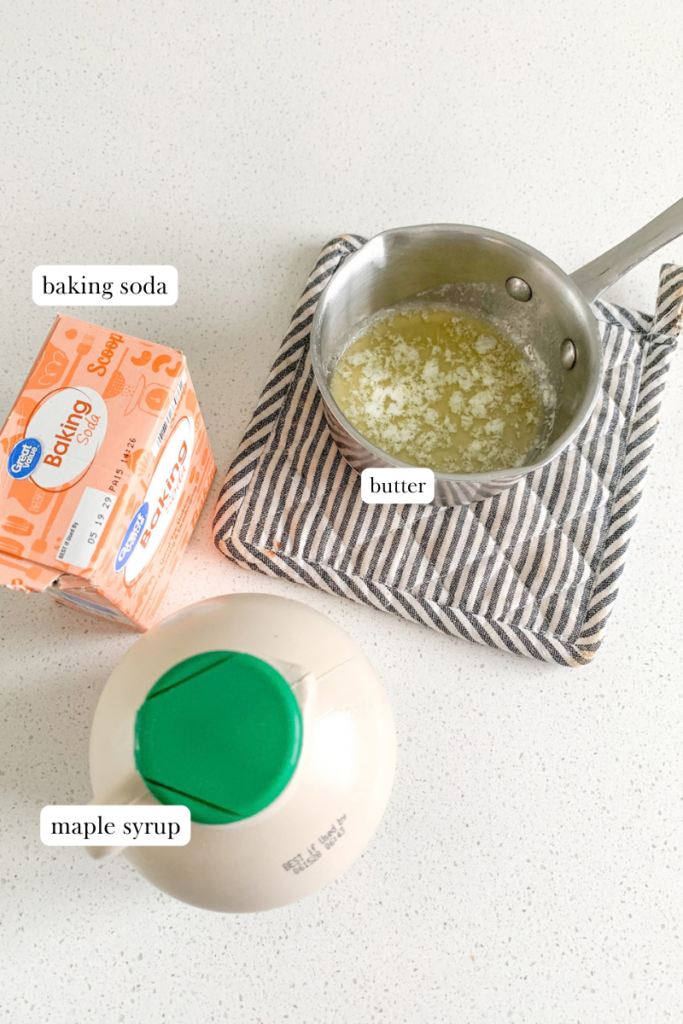 labeled ingredients for sourdough pretzel bites water bath and toppings