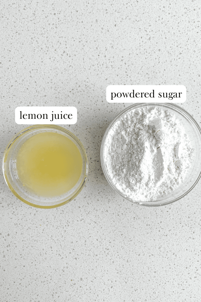 labeled ingredients for sourdough lemon pound cake glaze