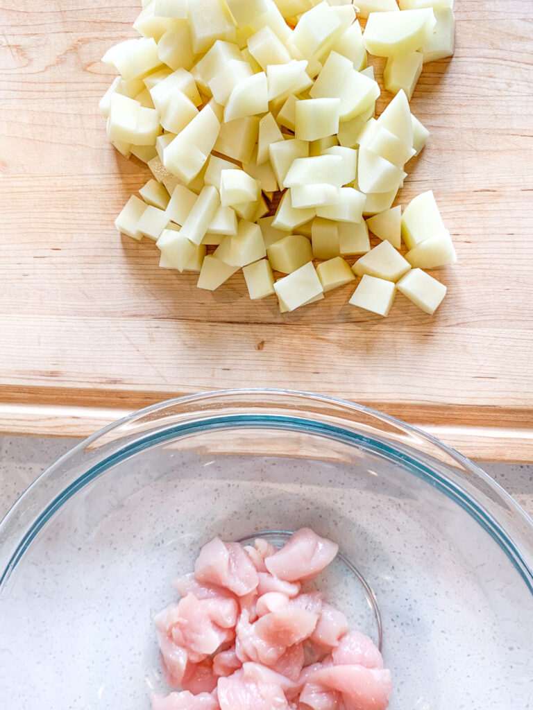 potatoes sliced up for sheet pan meal