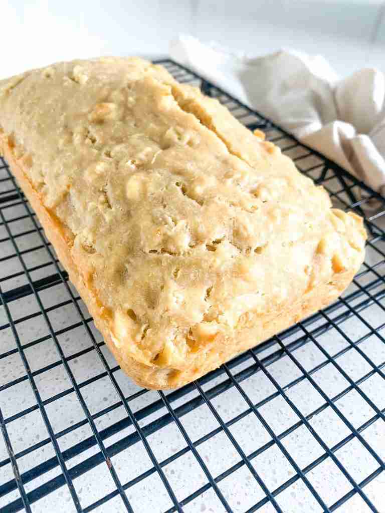 loaf of bread on a wire rack