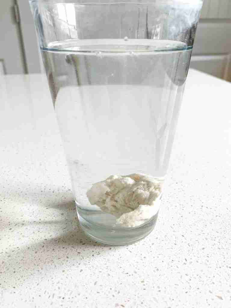 starter in a glass of water sunk to the bottom