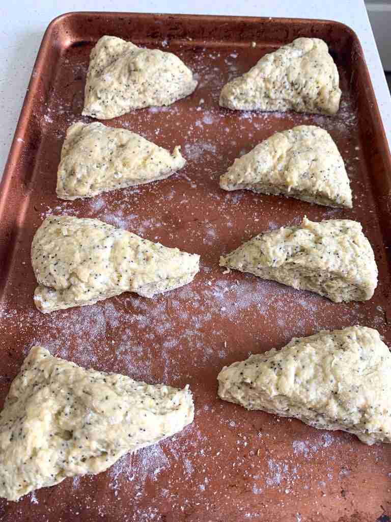 unbaked scones on a sheet pan 