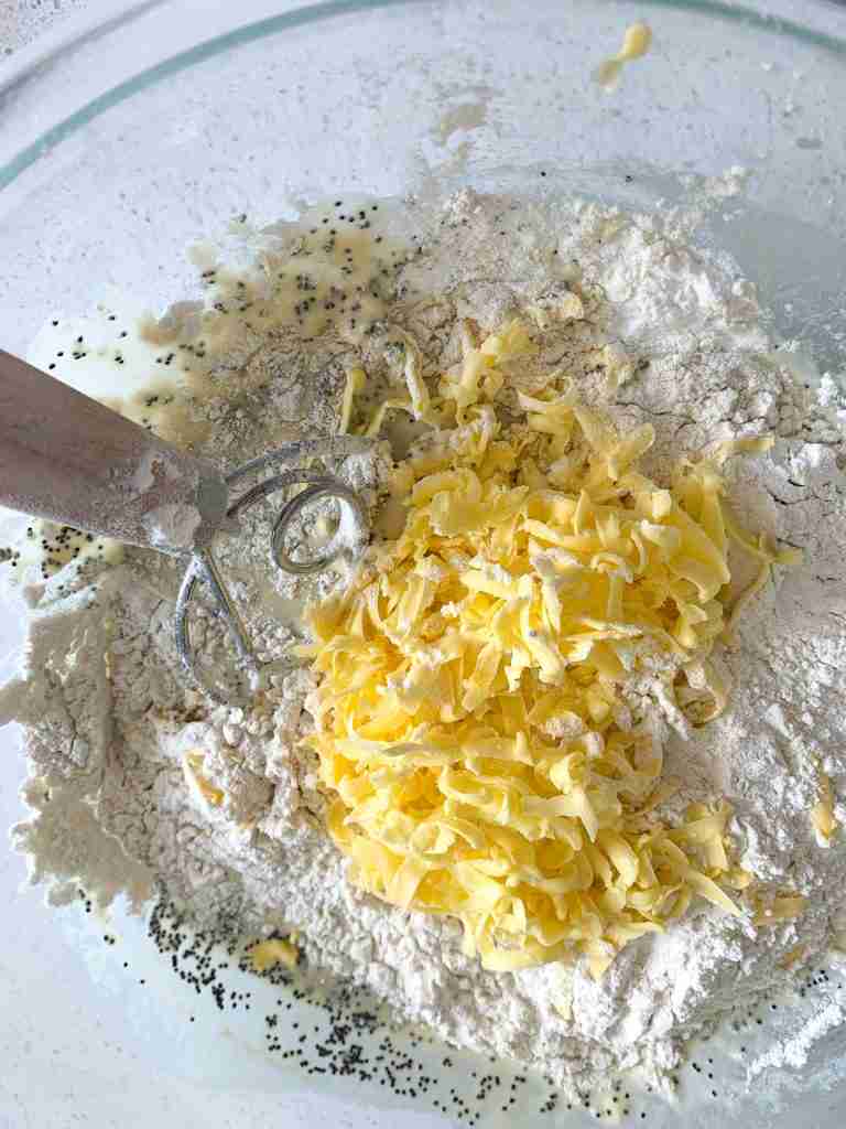 dry ingredients in a bowl being combined