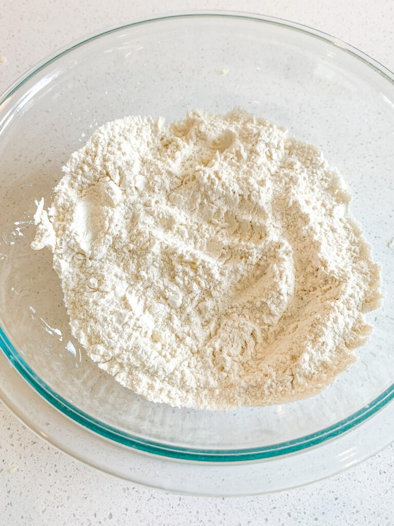 dry sourdough scone mixture combined in a bowl