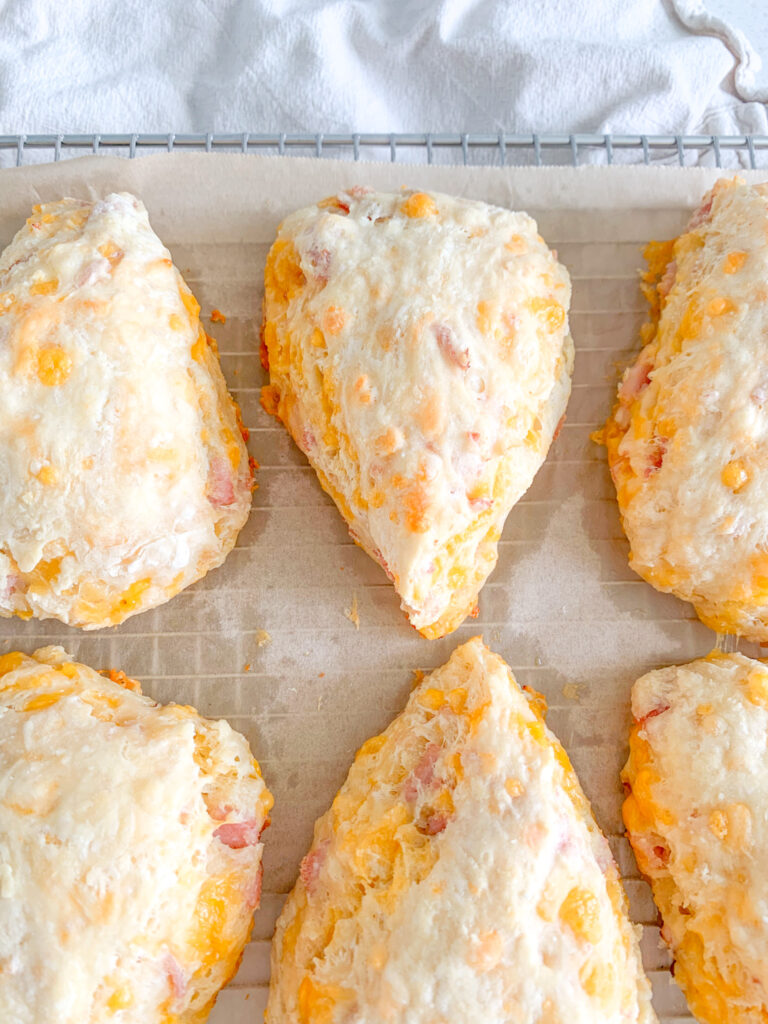 freshly baked sourdough ham and cheese scones