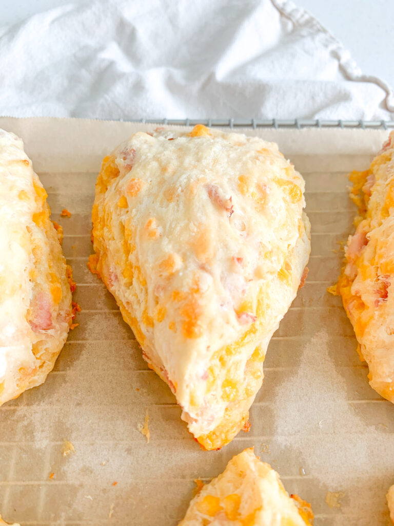 freshly baked sourdough ham and cheese scones