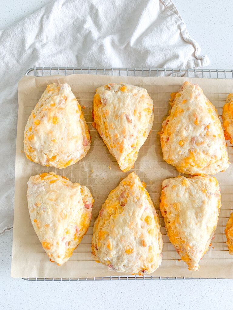 freshly baked sourdough ham and cheese scones