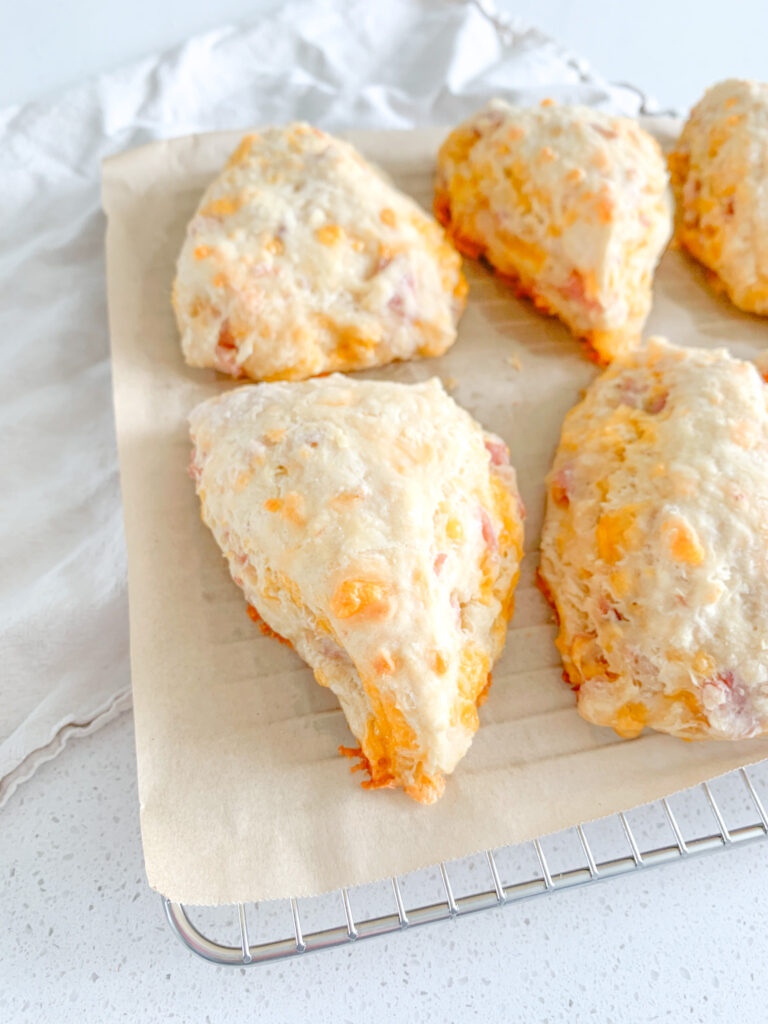 freshly baked sourdough ham and cheese scones