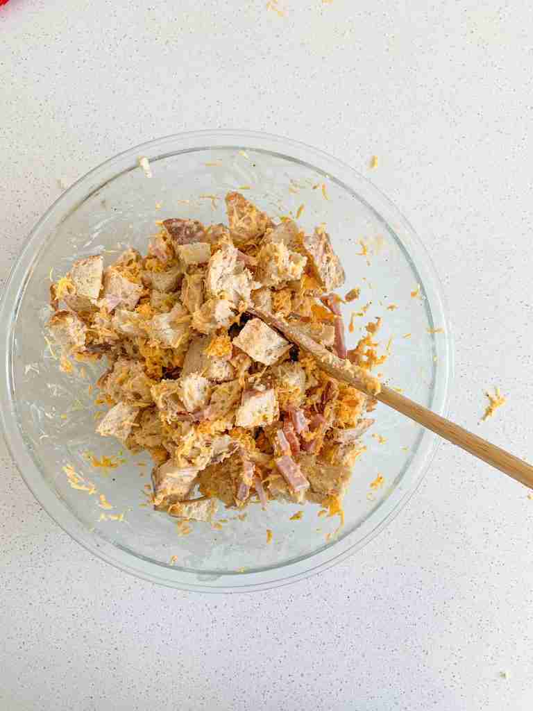 casserole mixture combined in a bowl 
