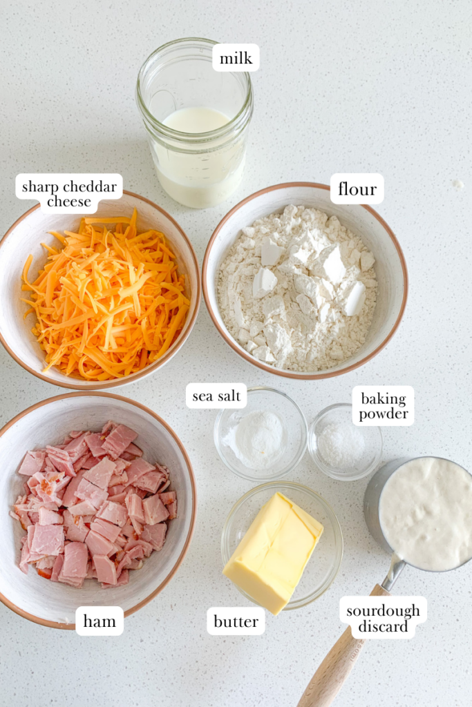 sourdough ham and cheese scones labeled ingredients