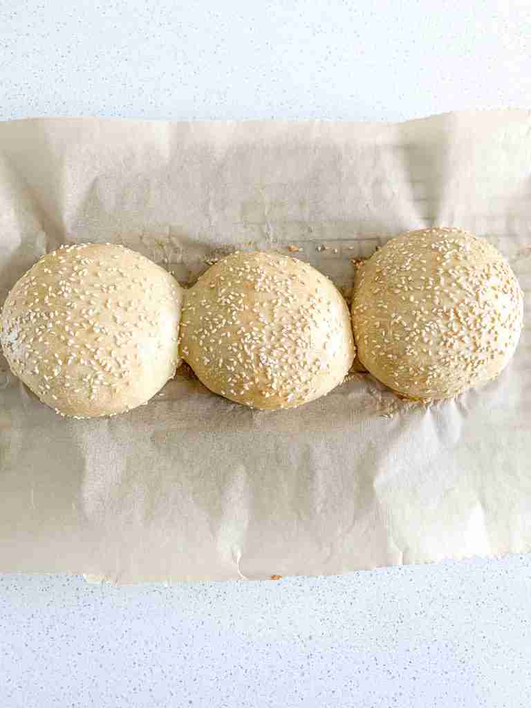 freshly baked sourdough hamburger buns