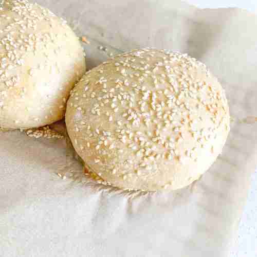 freshly baked sourdough hamburger buns