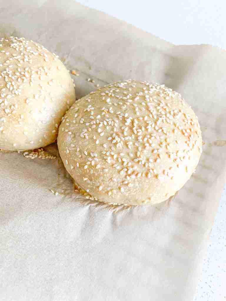 freshly baked sourdough hamburger buns