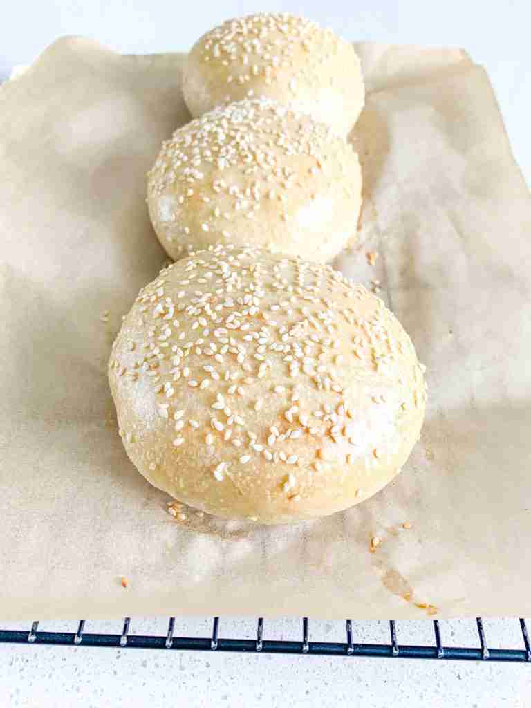 freshly baked sourdough hamburger buns