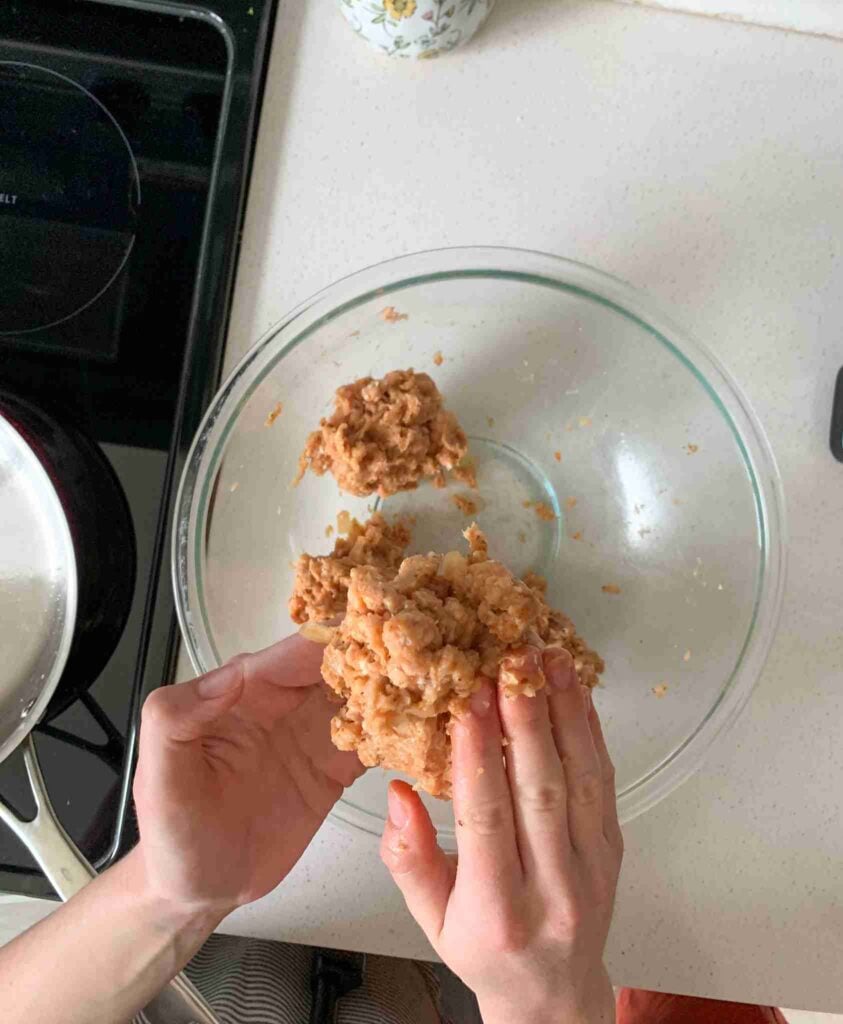 making patties with ground chicken mix