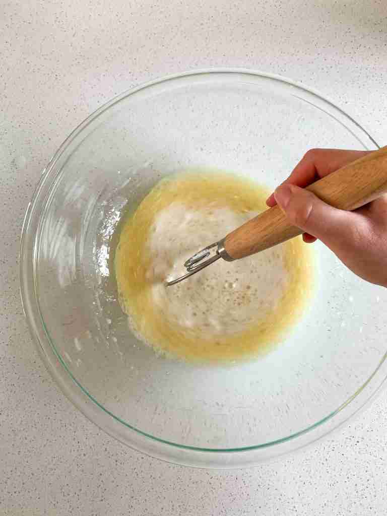 hand mixing wet ingredients