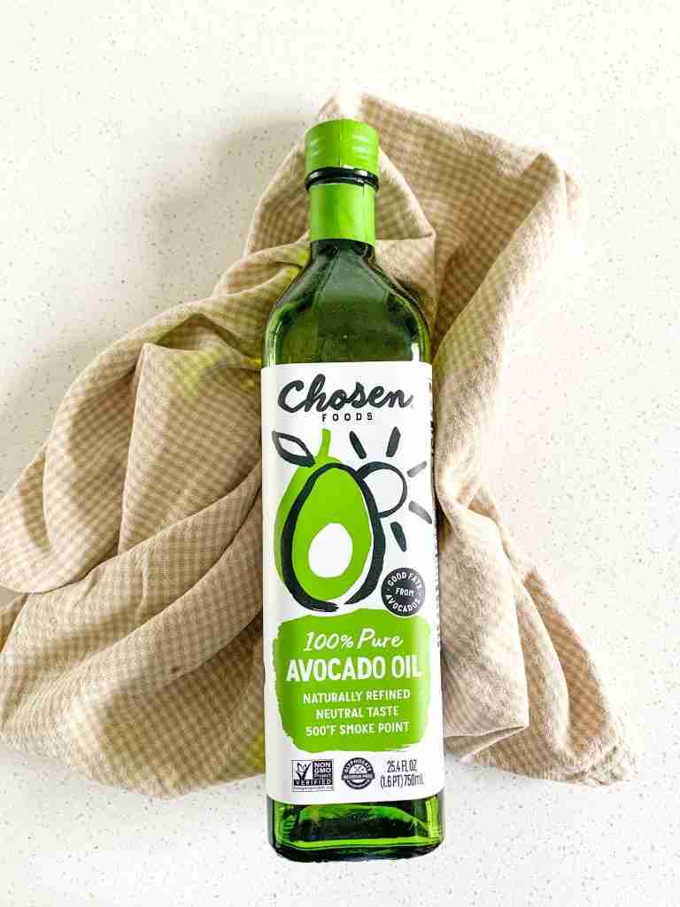 bottle of avocado oil on the counter
