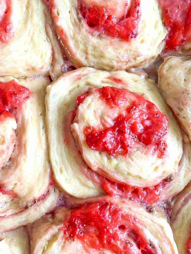 freshly baked strawberry sourdough sweet rolls