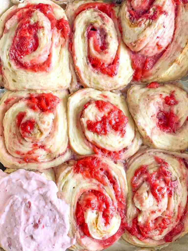 freshly baked strawberry sourdough sweet rolls
