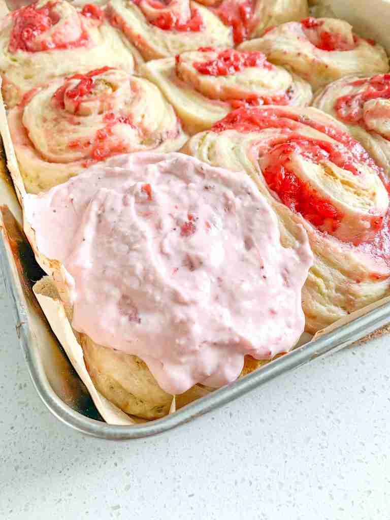freshly baked strawberry sourdough sweet rolls