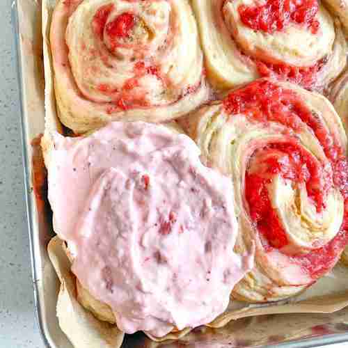 freshly baked strawberry sourdough sweet rolls
