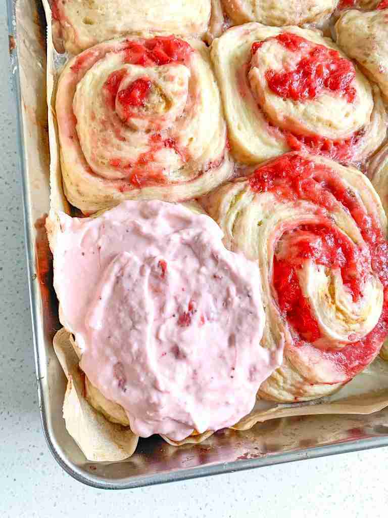 freshly baked strawberry sourdough sweet rolls